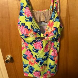 Floral Swimsuit Top with Pink and Blue Accents